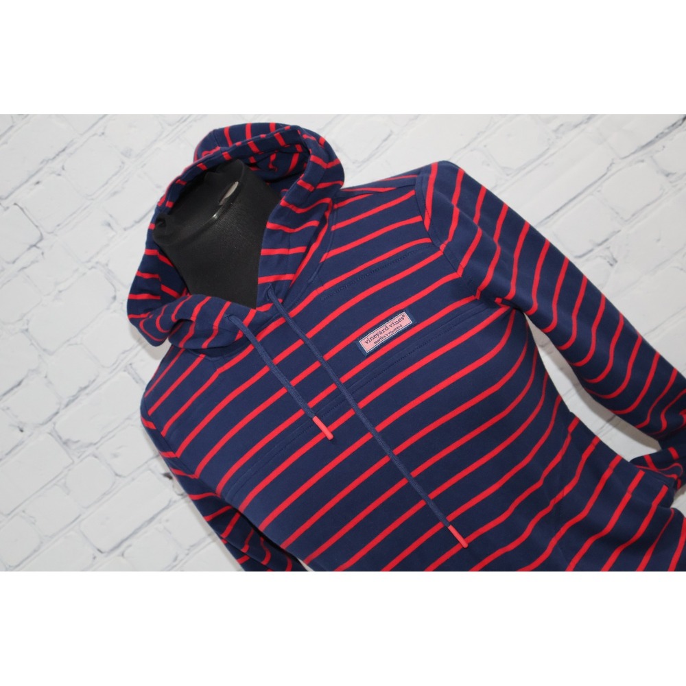 Vineyard Vines Hoodie Women XS Blue Red Striped Long Sleeve Pullover W/ Pockets